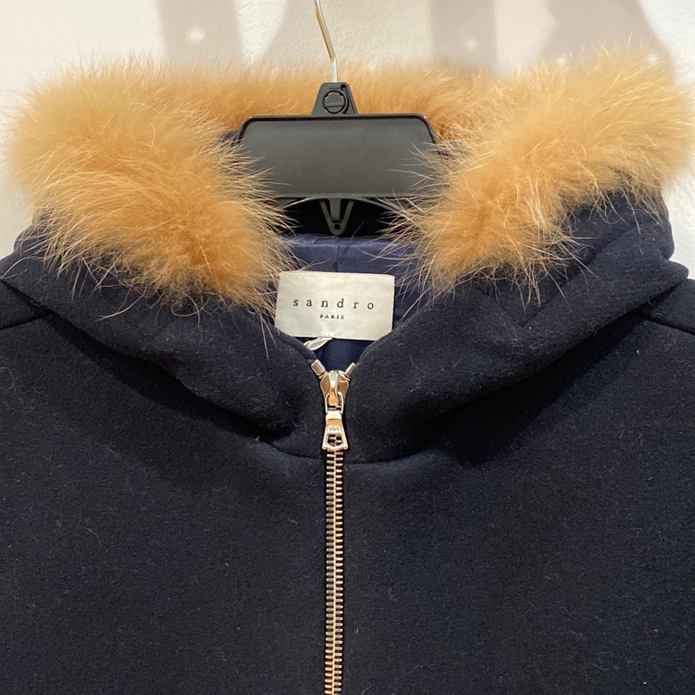 Sandro Wool Coat with Fur hood (SZ38)